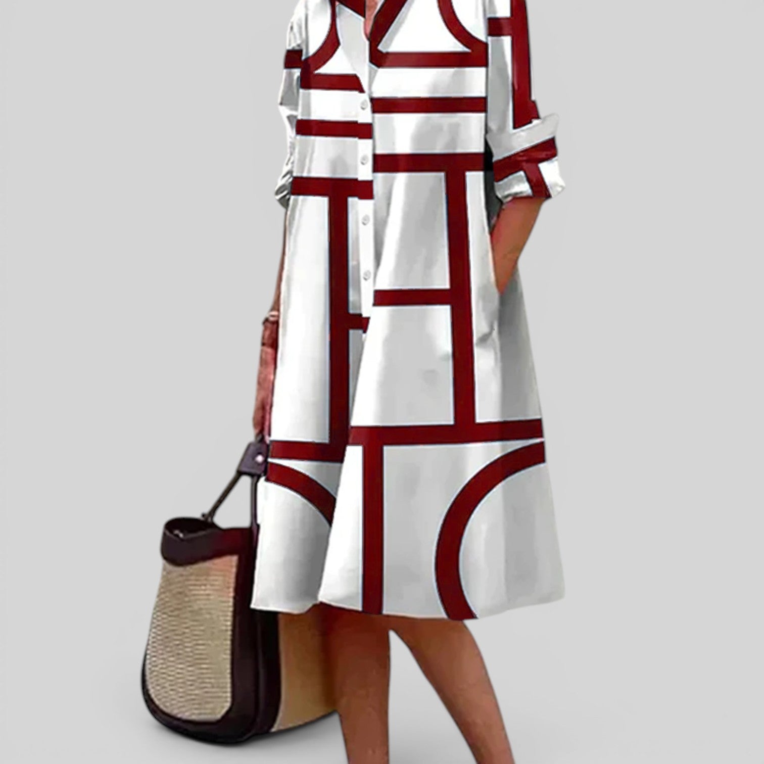 Vestido Midi Camisero Estampado Geométrico
