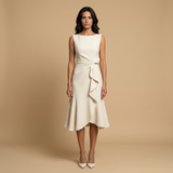 Vestido Midi Crepé Sin Mangas Lazo Lateral
