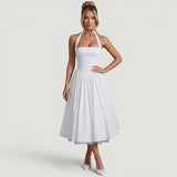 Vestido Midi Halter Boda Invitada Corsé