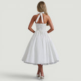 Vestido Midi Halter Boda Invitada Corsé