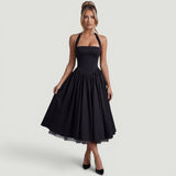 Vestido Midi Halter Boda Invitada Corsé