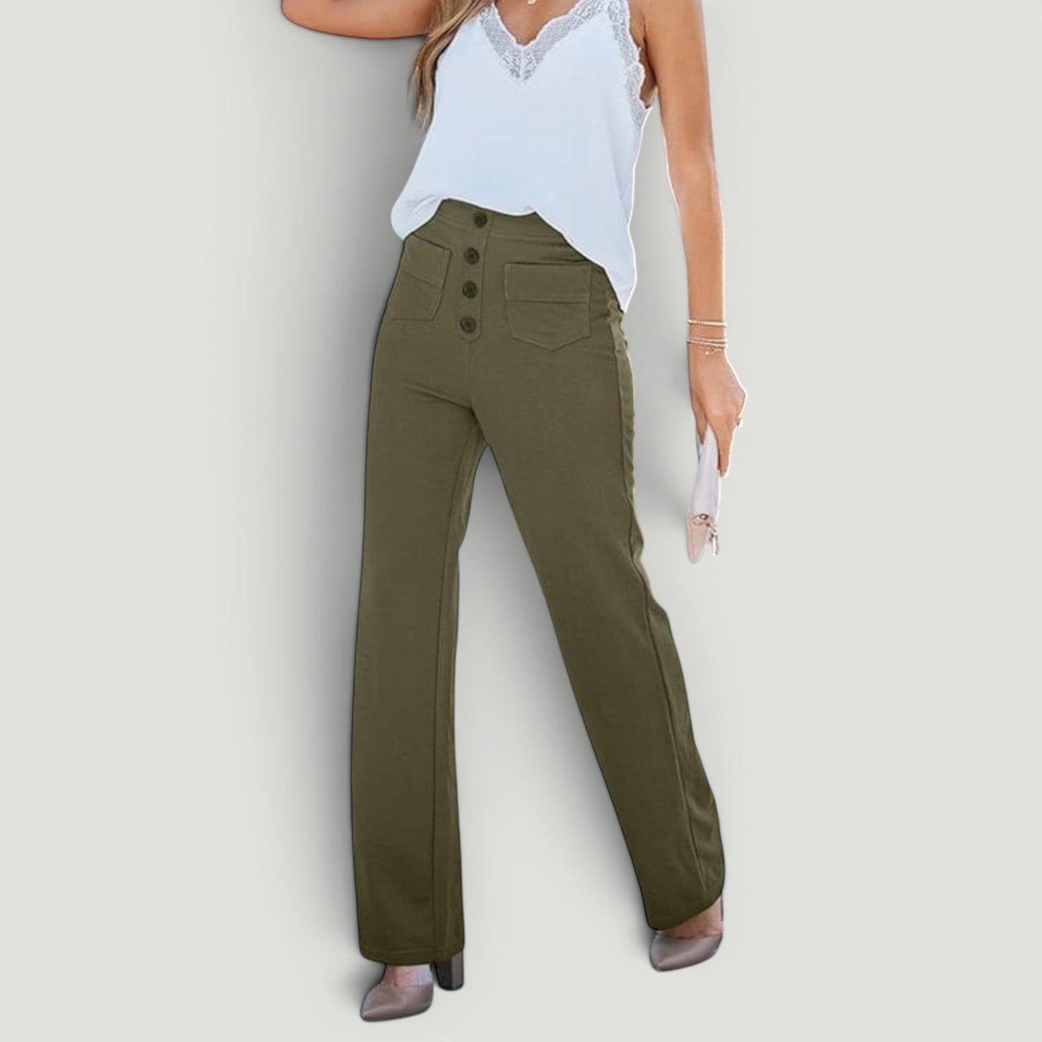Pantalón Mujer Casual Elástico Cintura Alta Wide Leg