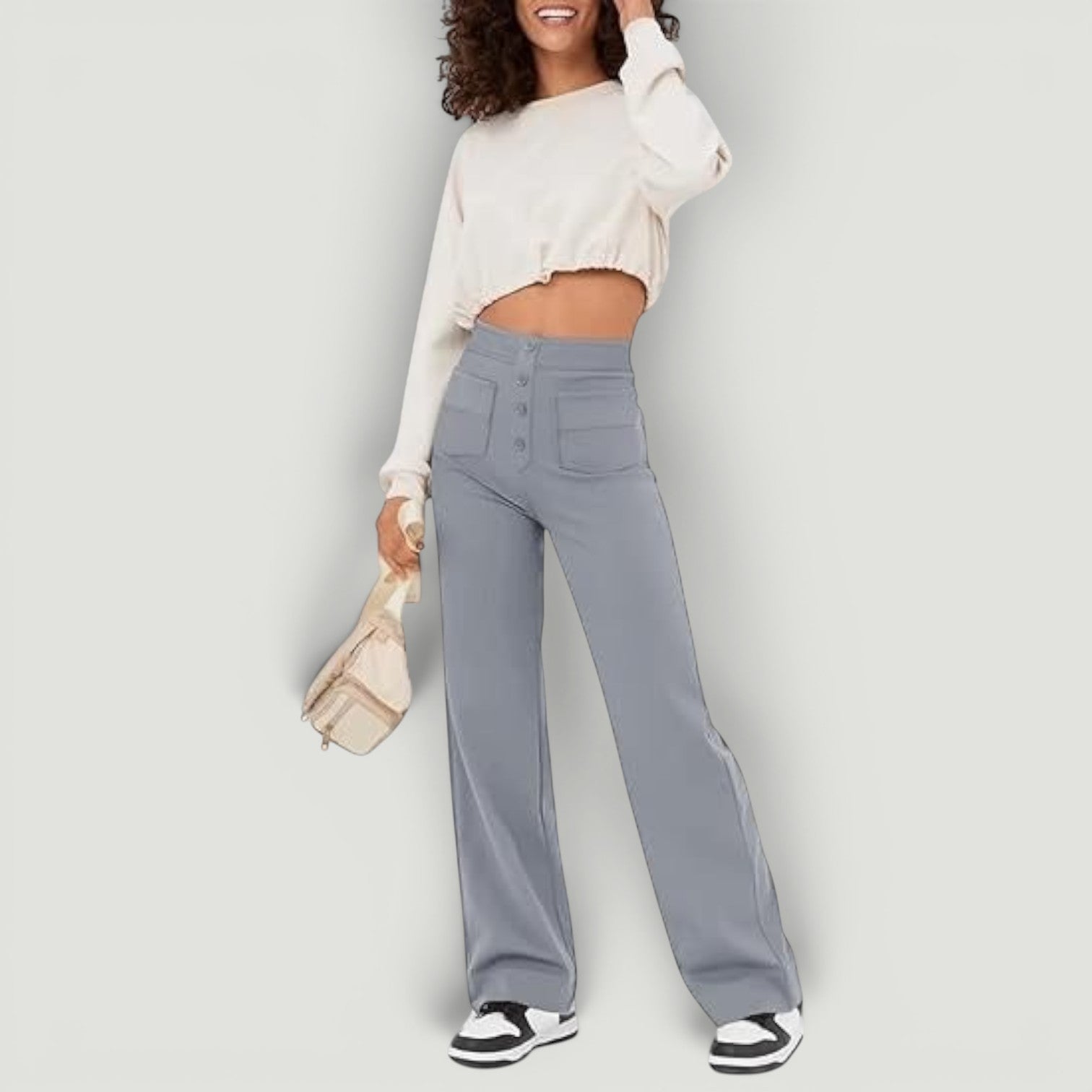 Pantalón Mujer Casual Elástico Cintura Alta Wide Leg