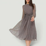 Vestido Midi Lunares Manga Larga Chiffon