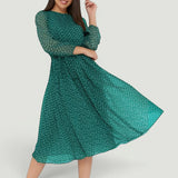 Vestido Midi Lunares Manga Larga Chiffon