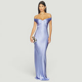 Vestido Largo Off Shoulder Cetín Bias Body-Con