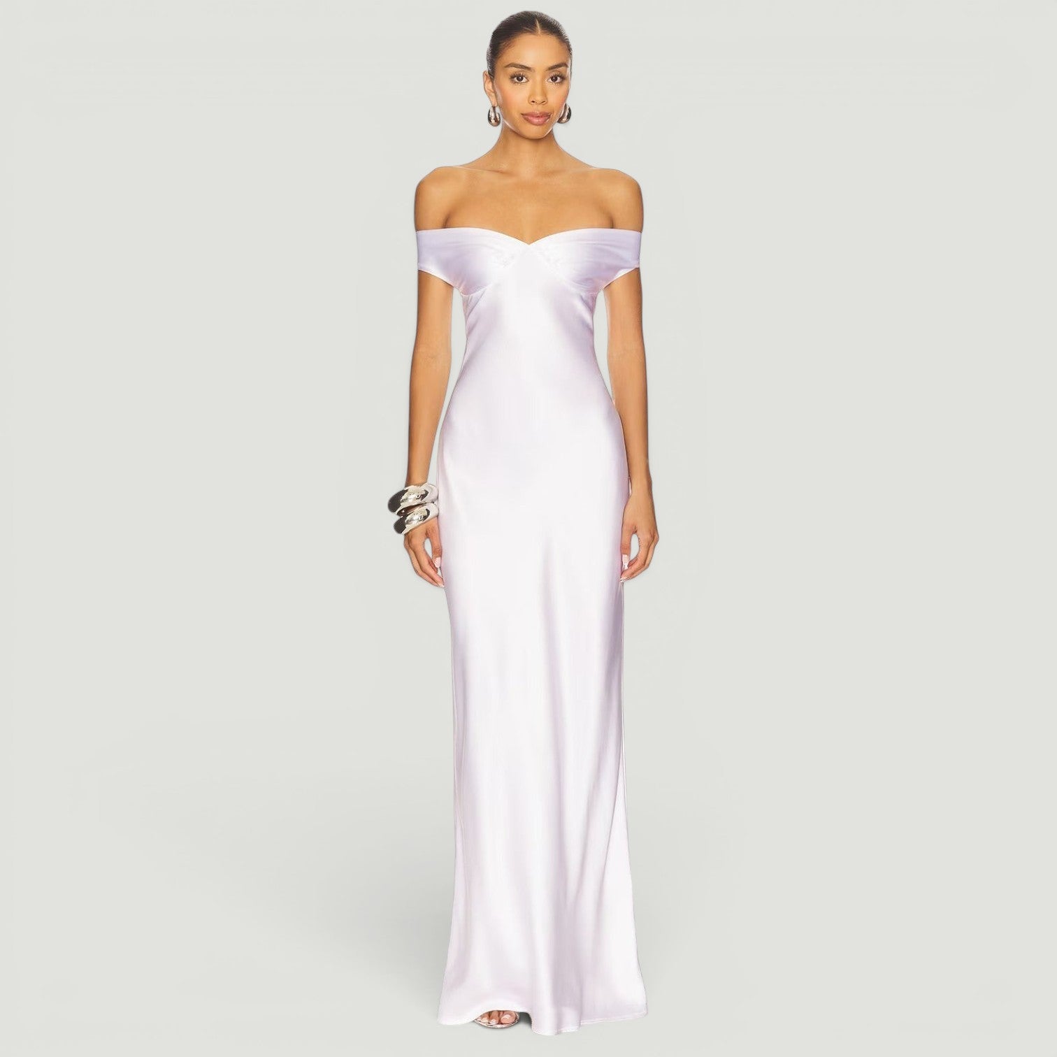 Vestido Largo Off Shoulder Cetín Bias Body-Con