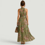Vestido Largo Halter Florales Cuello Alto