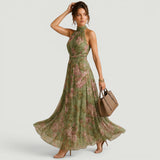 Vestido Largo Halter Florales Cuello Alto
