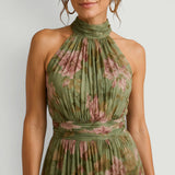 Vestido Largo Halter Florales Cuello Alto