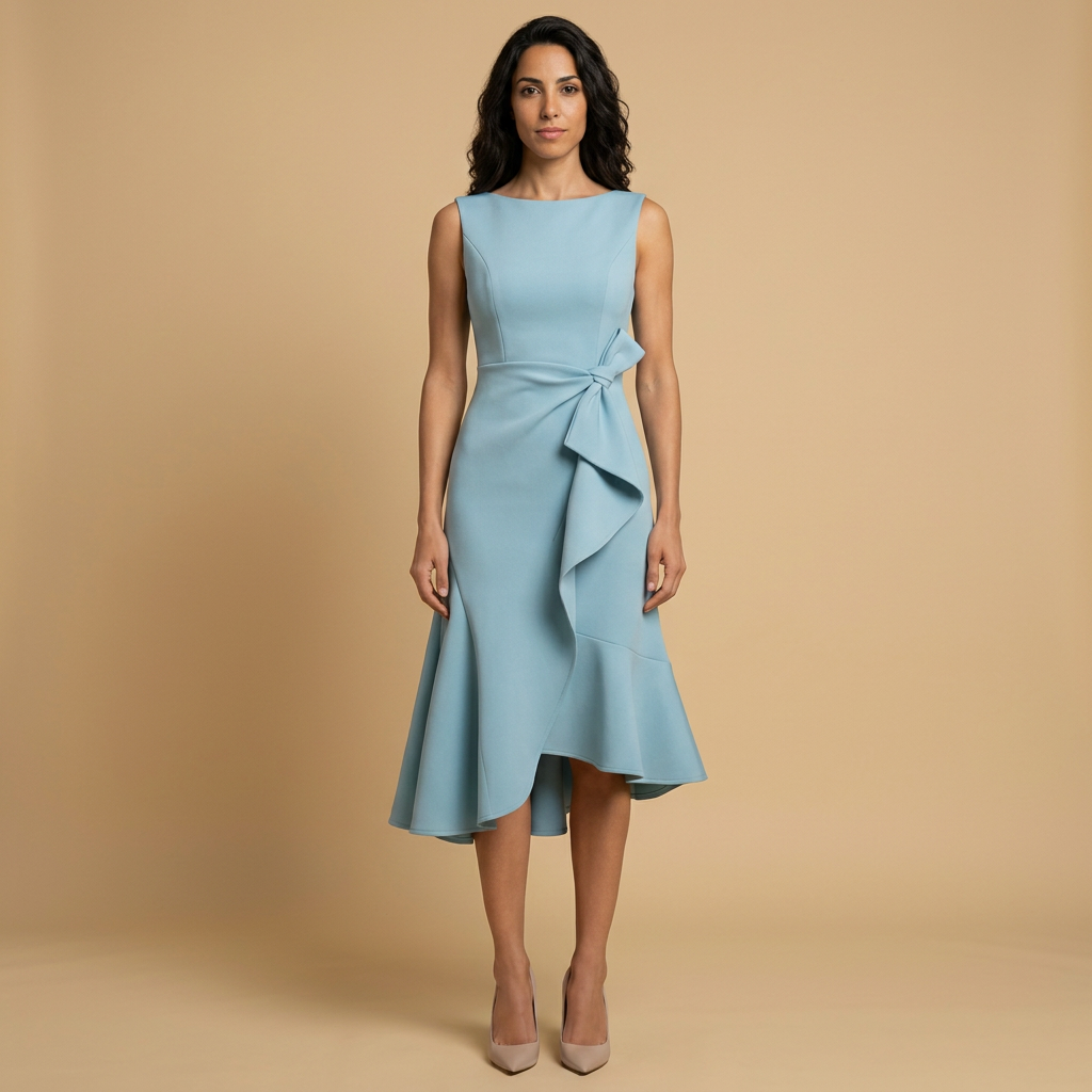 Vestido Midi Crepé Sin Mangas Lazo Lateral