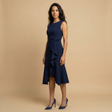 Vestido Midi Crepé Sin Mangas Lazo Lateral