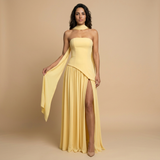 Vestido Largo Bustier Chal Lateral Abertura Frontal Alta