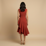 Vestido Midi Crepé Sin Mangas Lazo Lateral