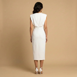 Vestido Midi Botonadura Dorada Hombros Estructura