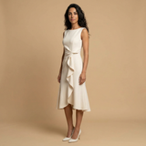 Vestido Midi Crepé Sin Mangas Lazo Lateral