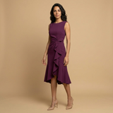 Vestido Midi Crepé Sin Mangas Lazo Lateral