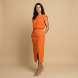 Vestido Midi Botonadura Dorada Hombros Estructura