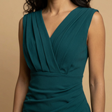 Vestido Midi Escote V Drapeado Elegante Mujer