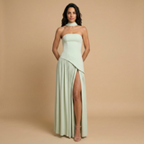 Vestido Largo Bustier Chal Lateral Abertura Frontal Alta