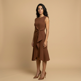 Vestido Midi Crepé Sin Mangas Lazo Lateral