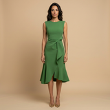 Vestido Midi Crepé Sin Mangas Lazo Lateral