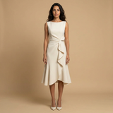 Vestido Midi Crepé Sin Mangas Lazo Lateral