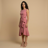 Vestido Midi Crepé Sin Mangas Lazo Lateral