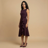Vestido Midi Crepé Sin Mangas Lazo Lateral
