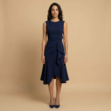 Vestido Midi Crepé Sin Mangas Lazo Lateral