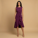 Vestido Midi Crepé Sin Mangas Lazo Lateral