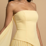 Vestido Largo Bustier Chal Lateral Abertura Frontal Alta