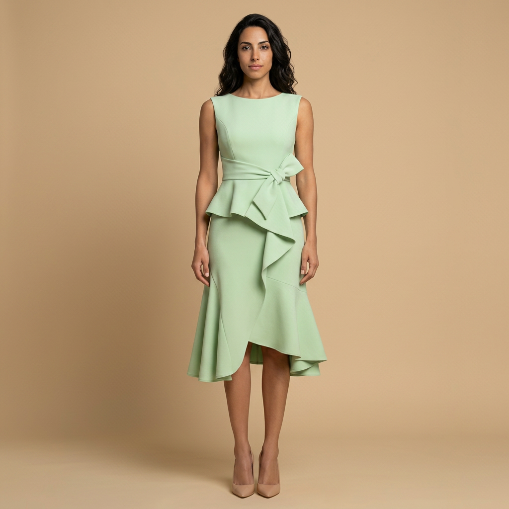 Vestido Midi Crepé Sin Mangas Lazo Lateral