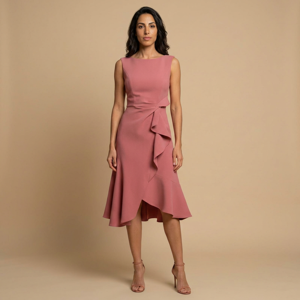 Vestido Midi Crepé Sin Mangas Lazo Lateral