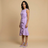 Vestido Midi Crepé Sin Mangas Lazo Lateral