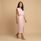 Vestido Midi Botonadura Dorada Hombros Estructura