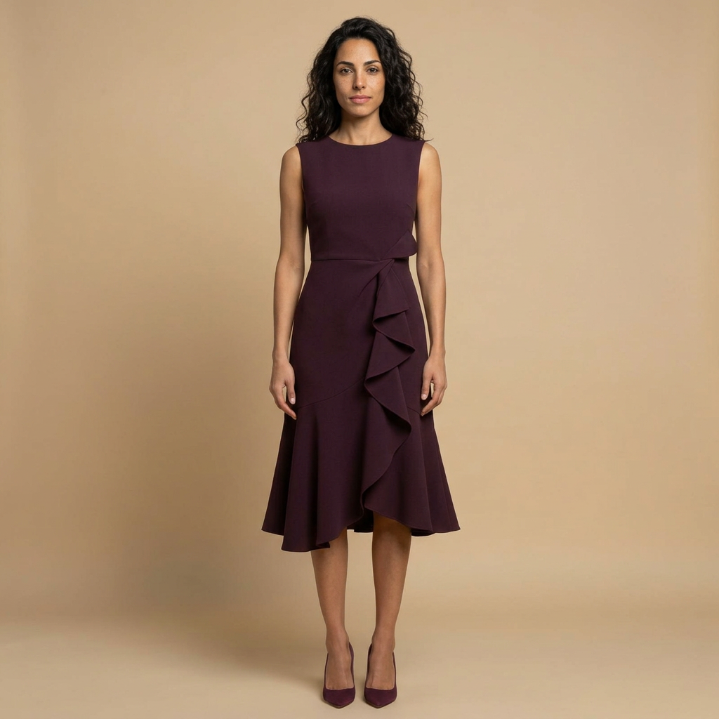 Vestido Midi Crepé Sin Mangas Lazo Lateral