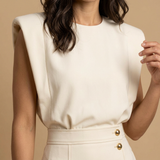 Vestido Midi Botonadura Dorada Hombros Estructura