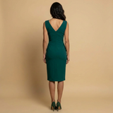 Vestido Midi Escote V Drapeado Elegante Mujer