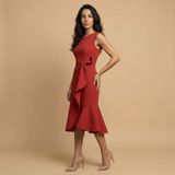 Vestido Midi Crepé Sin Mangas Lazo Lateral