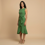 Vestido Midi Crepé Sin Mangas Lazo Lateral