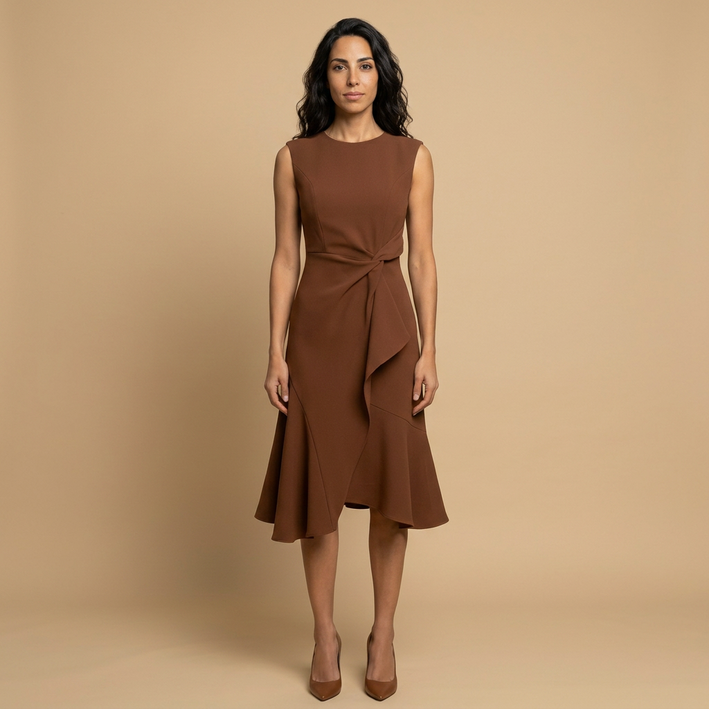 Vestido Midi Crepé Sin Mangas Lazo Lateral