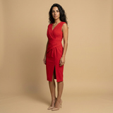 Vestido Midi Escote V Drapeado Elegante Mujer