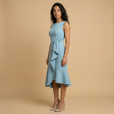 Vestido Midi Crepé Sin Mangas Lazo Lateral