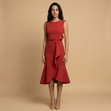 Vestido Midi Crepé Sin Mangas Lazo Lateral