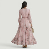 Vestido Largo Florales Manga Larga Plisado