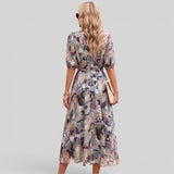 Vestido Midi Floral Manga Abullonada