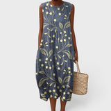 Vestido Midi Bordado Sin Mangas Casual
