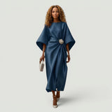 Vestido Midi Satén Manga Kimono