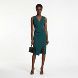 Vestido Midi Crepé Drapeado Abertura Frontal